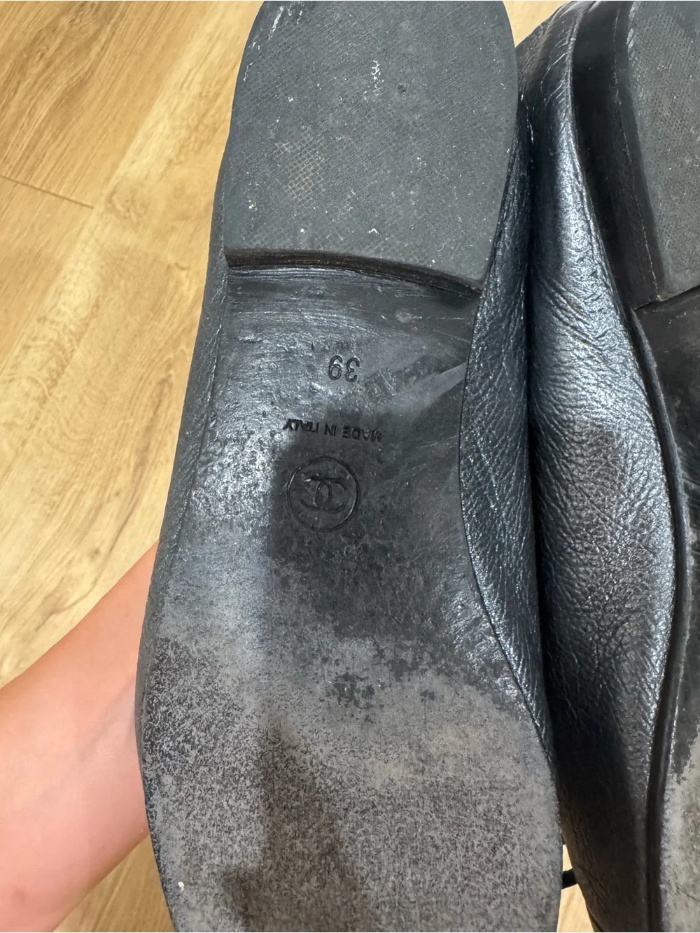 Chanel Silver Metallic Leather Cap-Toe Ballet Flats